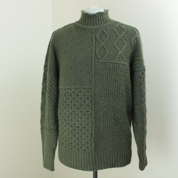 American Eagle Outfitters Sweaters - American Eagle Mixed Cable Olive Mock Neck Oversized Sweater